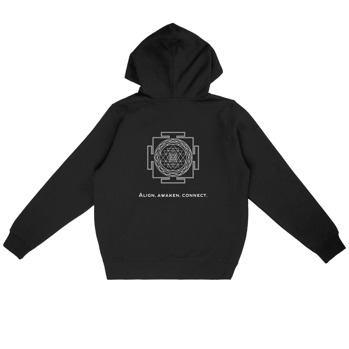 sweat à capuche noir protection énergétique ancrage équilibre sri yantra symbole indien vibratoire géométrie sacrée