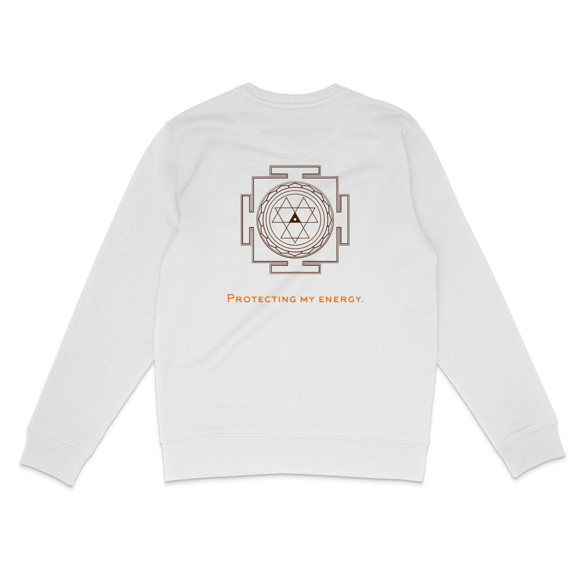 sweatshirt blanc protection énergétique ancrage yantra durga symbole indien vibratoire géométrie sacrée