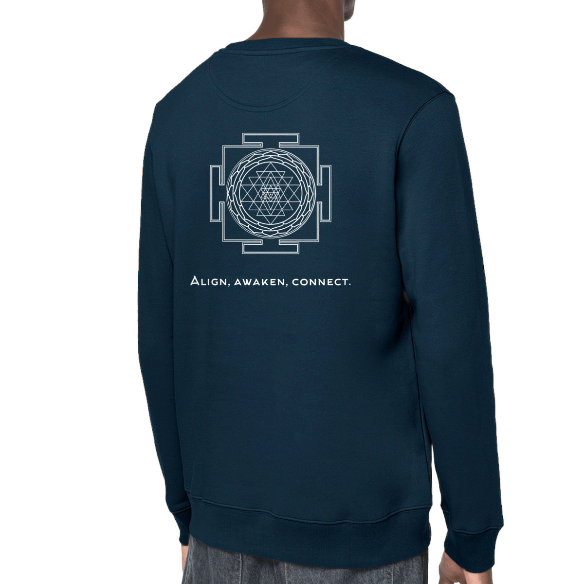 sweattshirt bleu marine protection énergétique ancrage équilibre sri yantra symbole indien vibratoire géométrie sacrée