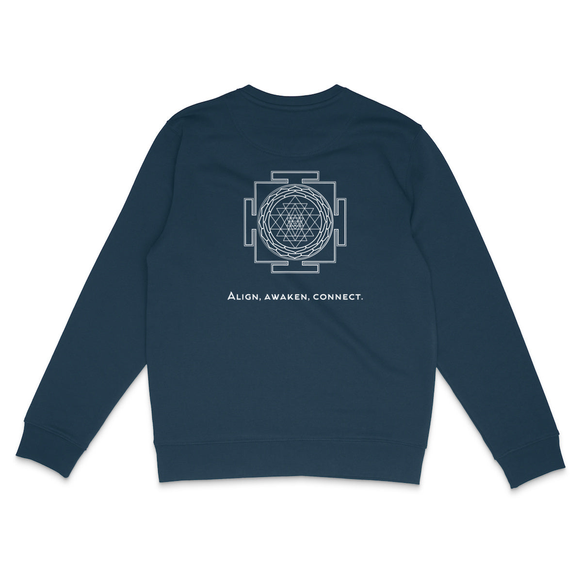 sweattshirt bleu marine protection énergétique ancrage équilibre sri yantra symbole indien vibratoire géométrie sacrée
