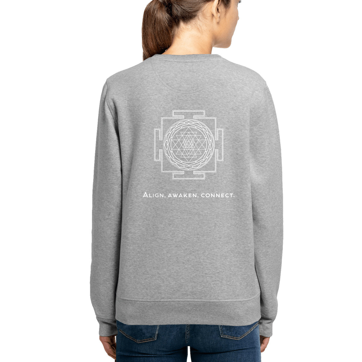 sweattshirt gris protection énergétique ancrage équilibre sri yantra symbole indien vibratoire géométrie sacrée