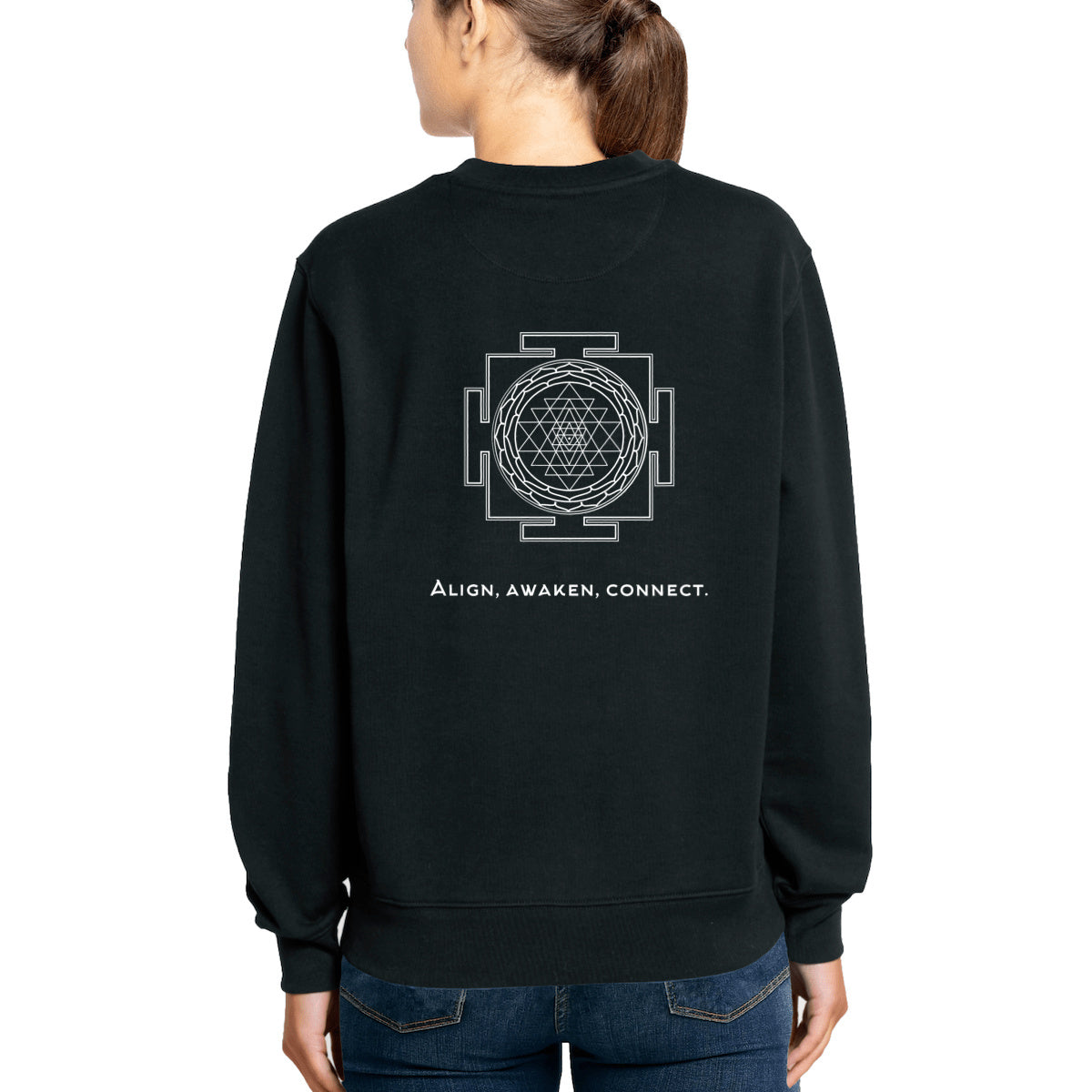 sweattshirt noir protection énergétique ancrage équilibre sri yantra symbole indien vibratoire géométrie sacrée