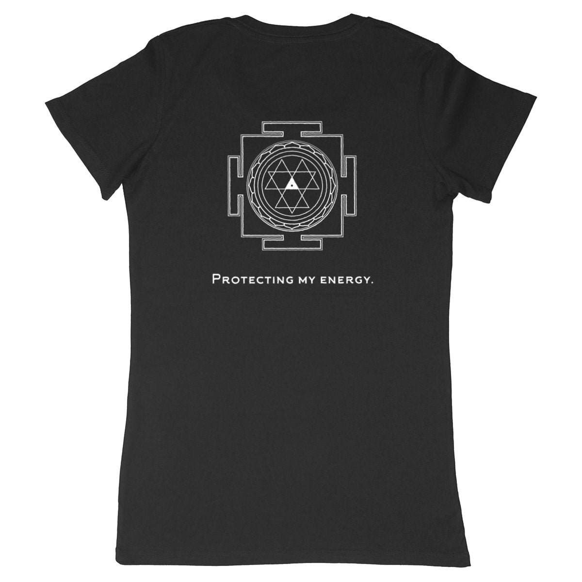 tshirt femme noir protection énergétique ancrage yantra durga symbole indien vibratoire géométrie sacrée