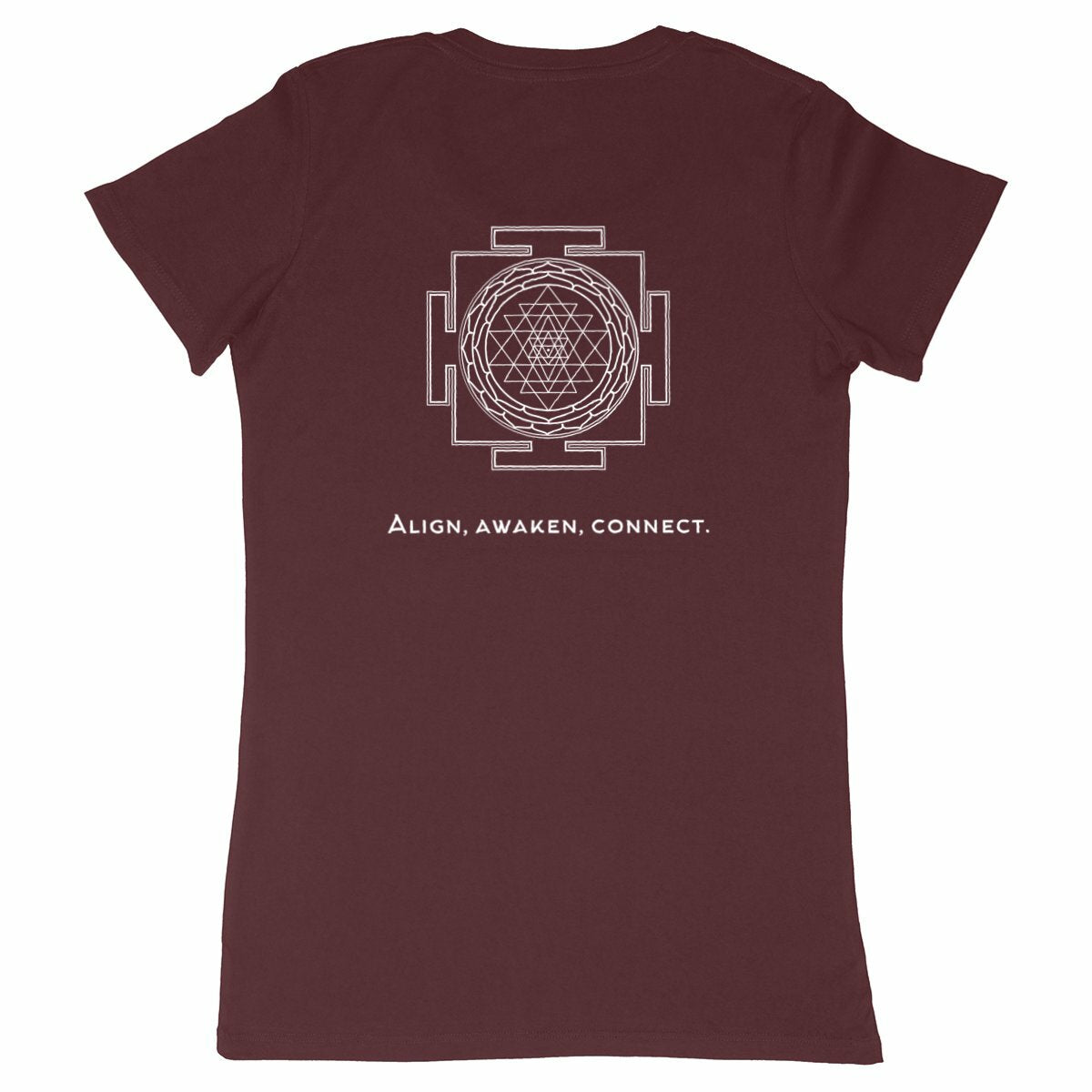 tshirt femme bordeaux protection énergétique ancrage équilibre sri yantra symbole indien vibratoire géométrie sacrée