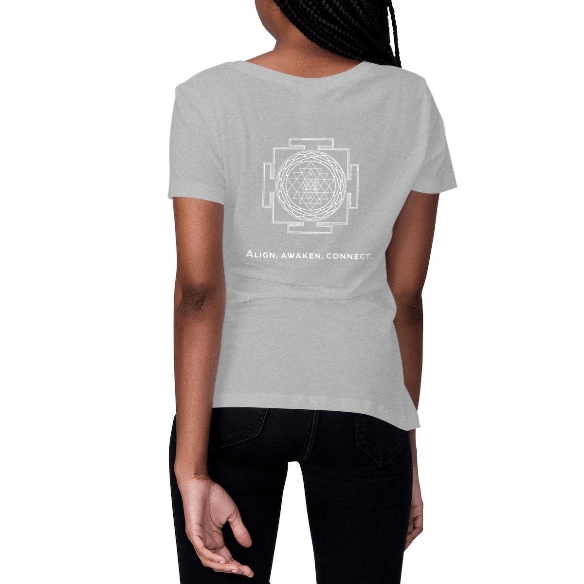 tshirt femme gris protection énergétique ancrage équilibre sri yantra symbole indien vibratoire géométrie sacrée