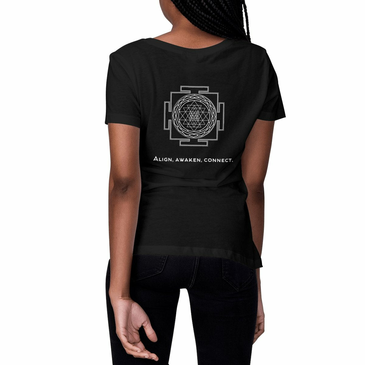 tshirt femme noir protection énergétique ancrage équilibre sri yantra symbole indien vibratoire géométrie sacrée