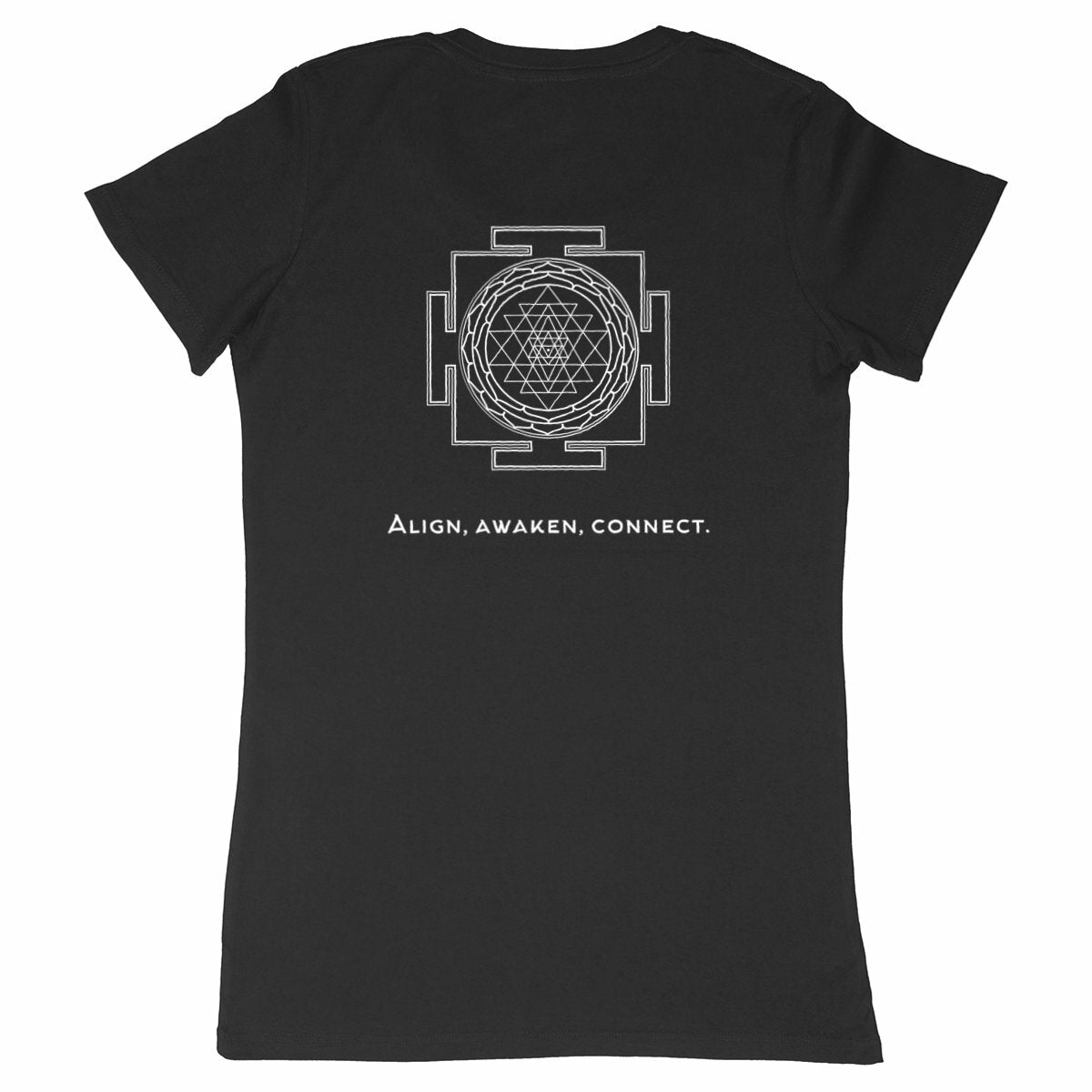 tshirt femme noir protection énergétique ancrage équilibre sri yantra symbole indien vibratoire géométrie sacrée