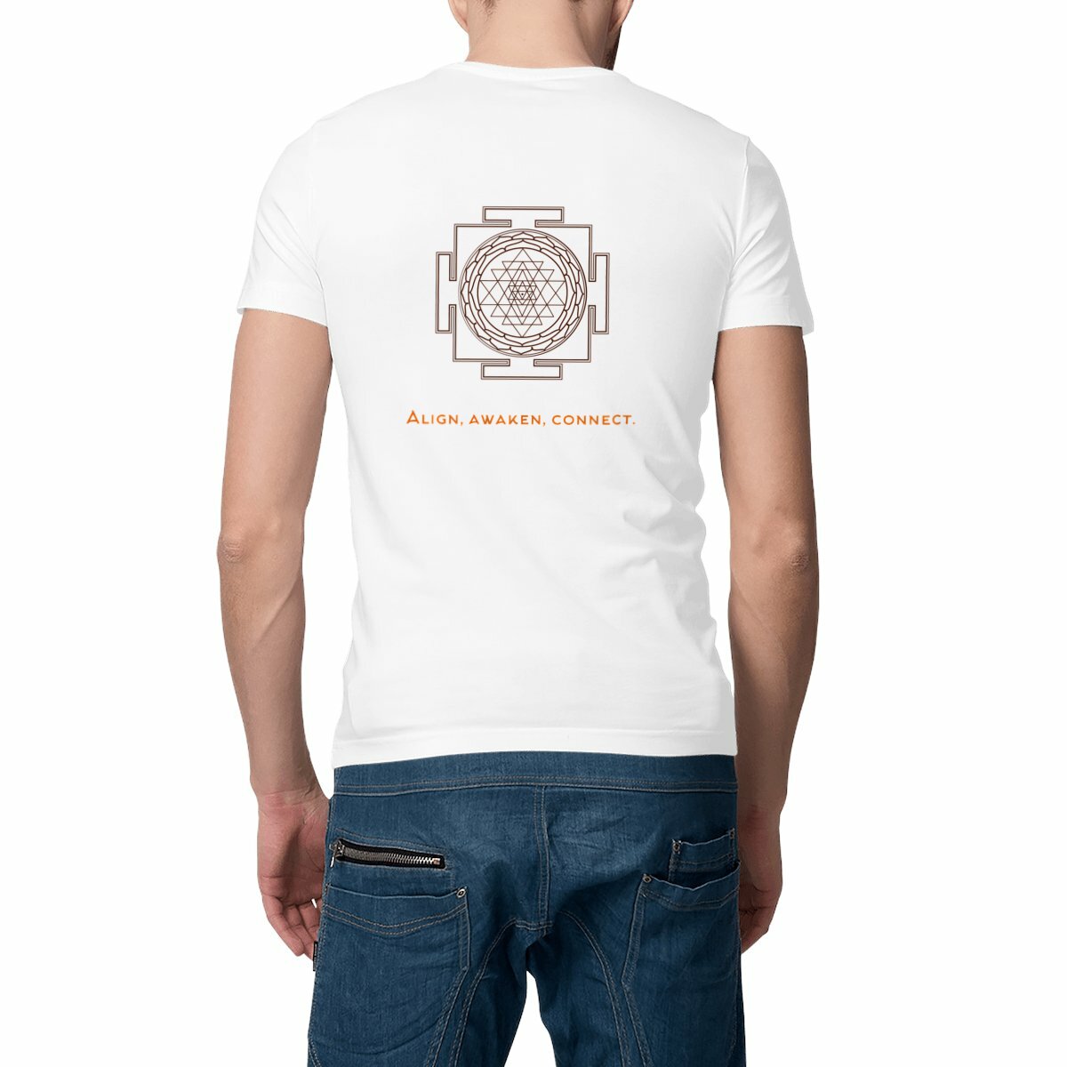 tshirt homme blanc protection énergétique ancrage équilibre sri yantra symbole indien vibratoire géométrie sacrée