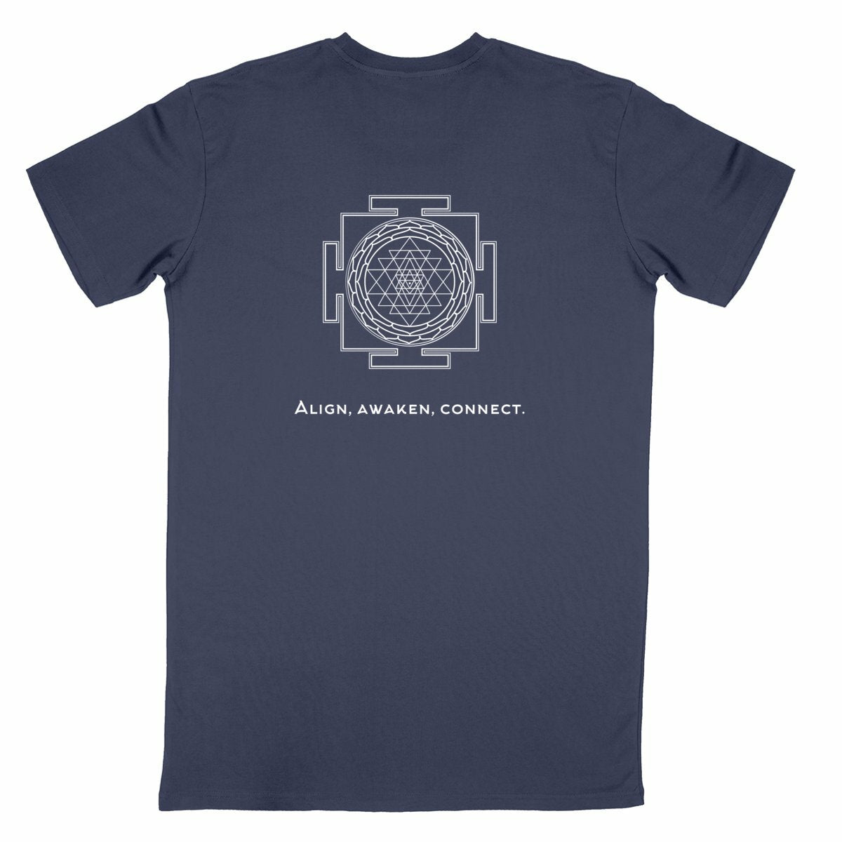 tshirt homme bleu marine protection énergétique ancrage équilibre sri yantra symbole indien vibratoire géométrie sacrée