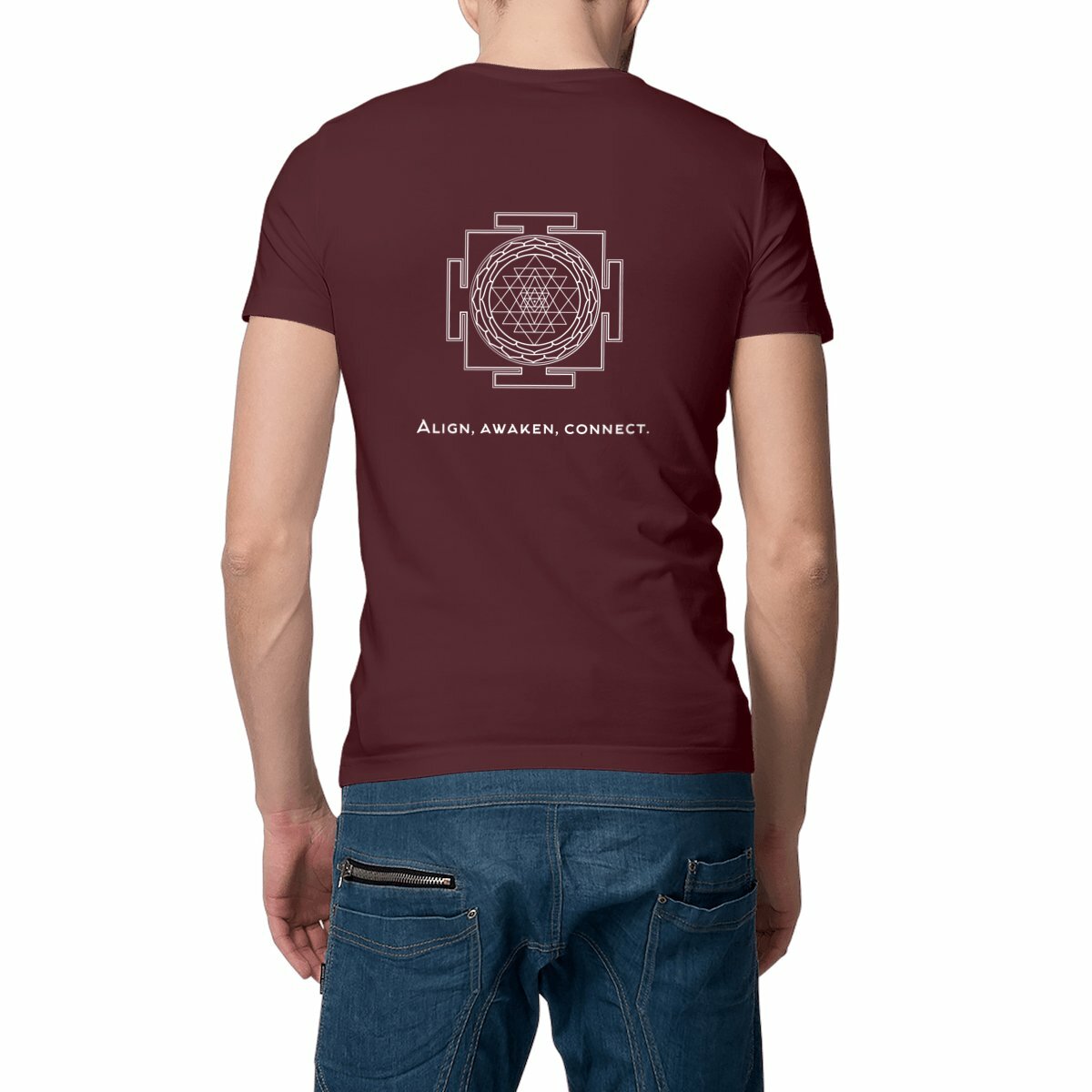 tshirt homme bordeaux protection énergétique ancrage équilibre sri yantra symbole indien vibratoire géométrie sacrée