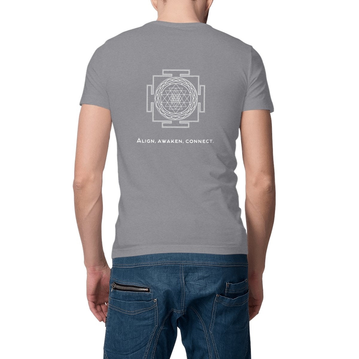 tshirt homme gris protection énergétique ancrage équilibre sri yantra symbole indien vibratoire géométrie sacrée