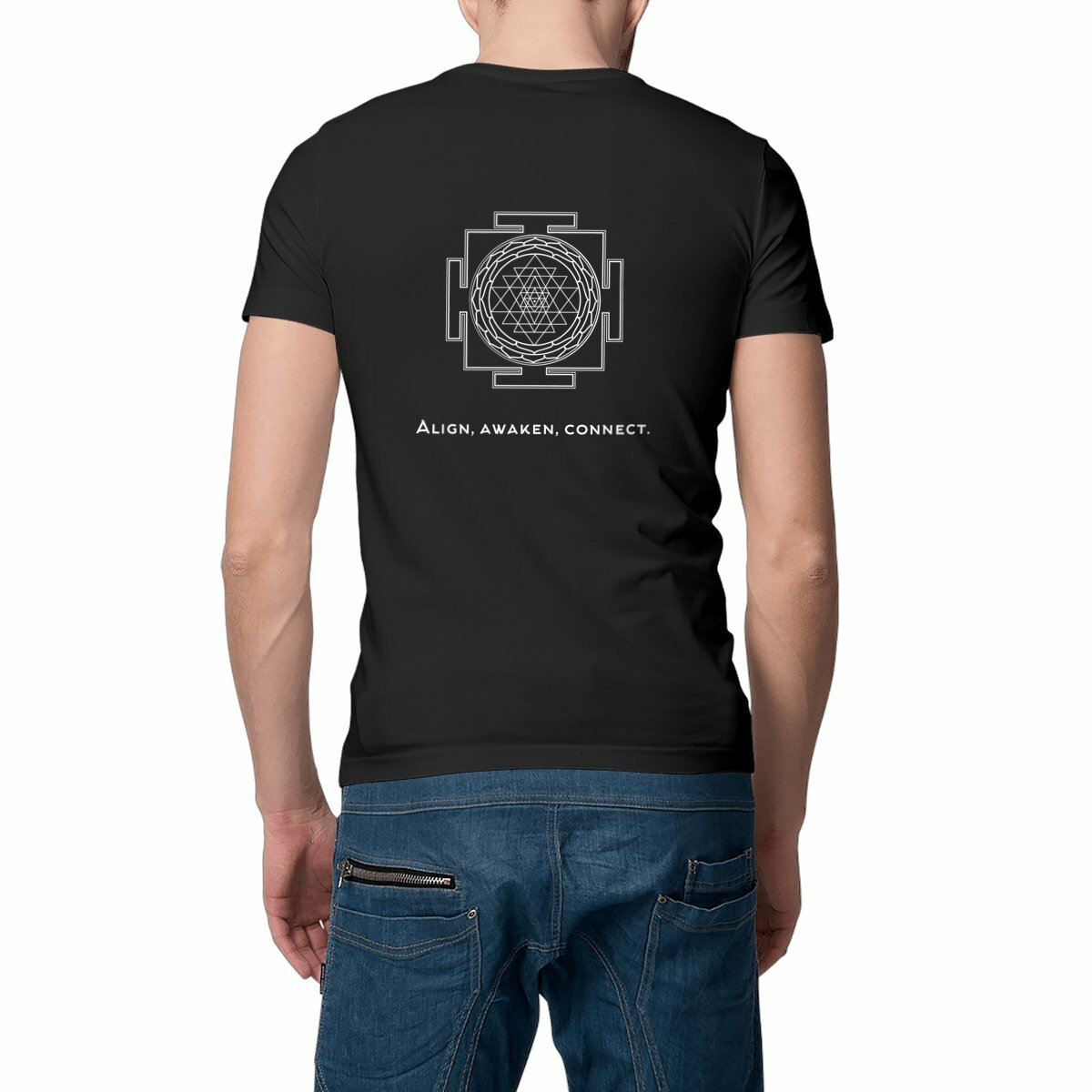 tshirt homme noir protection énergétique ancrage équilibre sri yantra symbole indien vibratoire géométrie sacrée