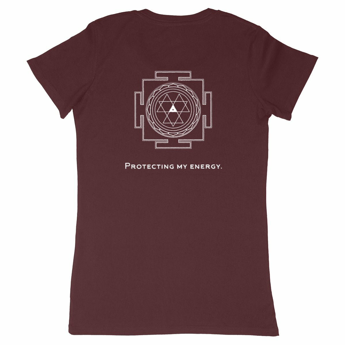 tshirt femme bordeaux protection énergétique ancrage yantra durga symbole indien vibratoire géométrie sacrée